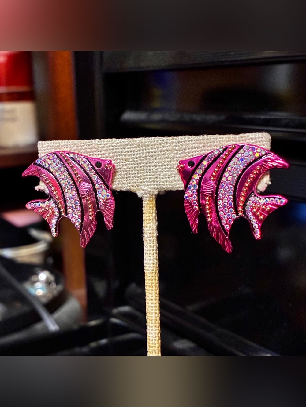 Sparkling Hot Pink Fish Earrings